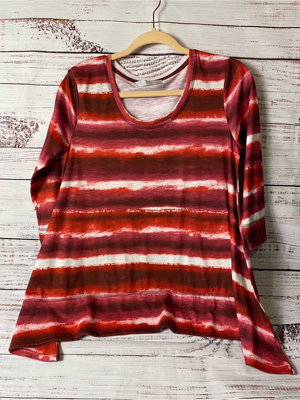 Lee Scoop Neck Long Sleeve Striped Top - Red, White & Burgundy Sz-S